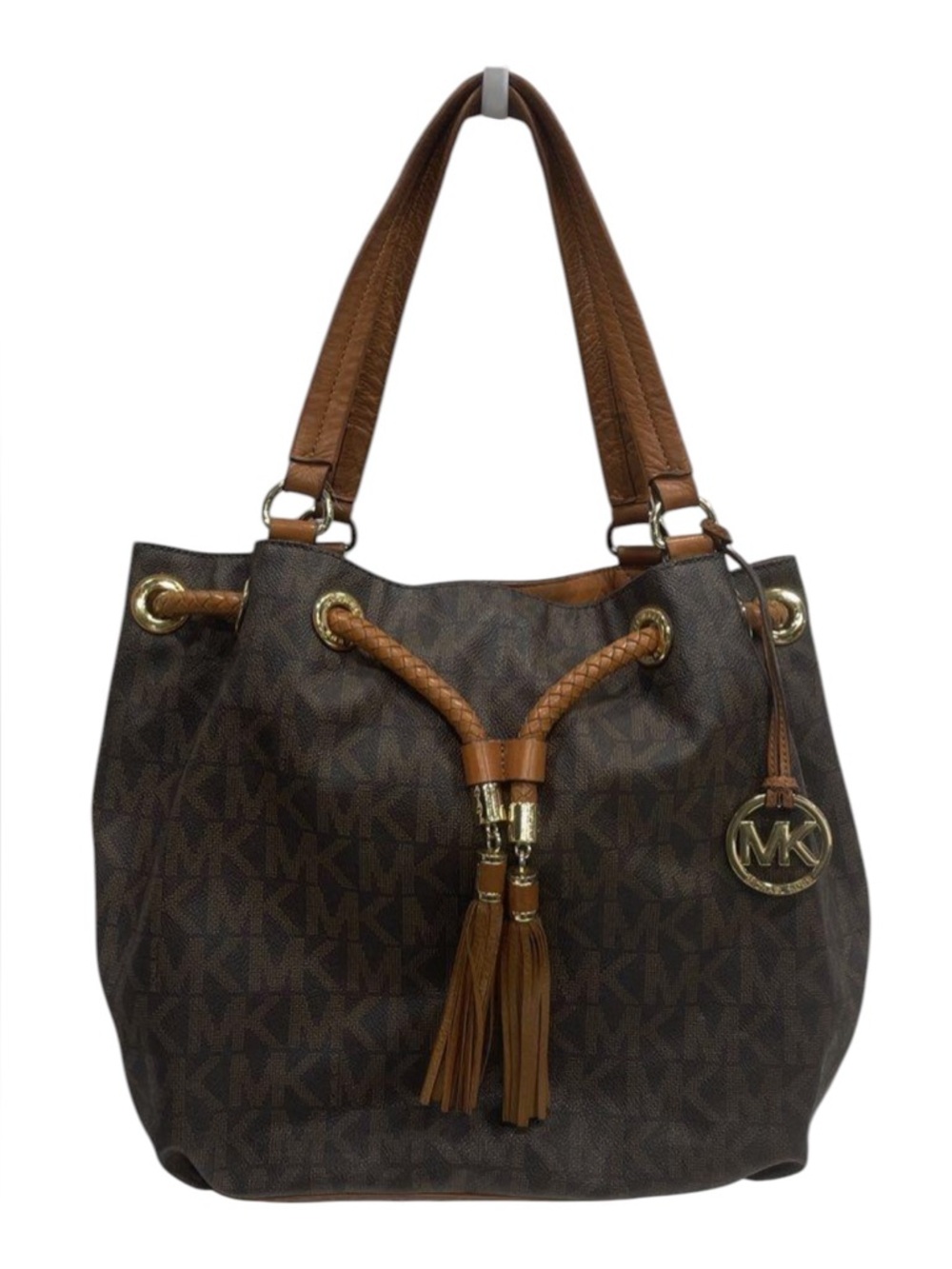 2566 Michael Kors Brown Logo Tassel Shoulder Bag
